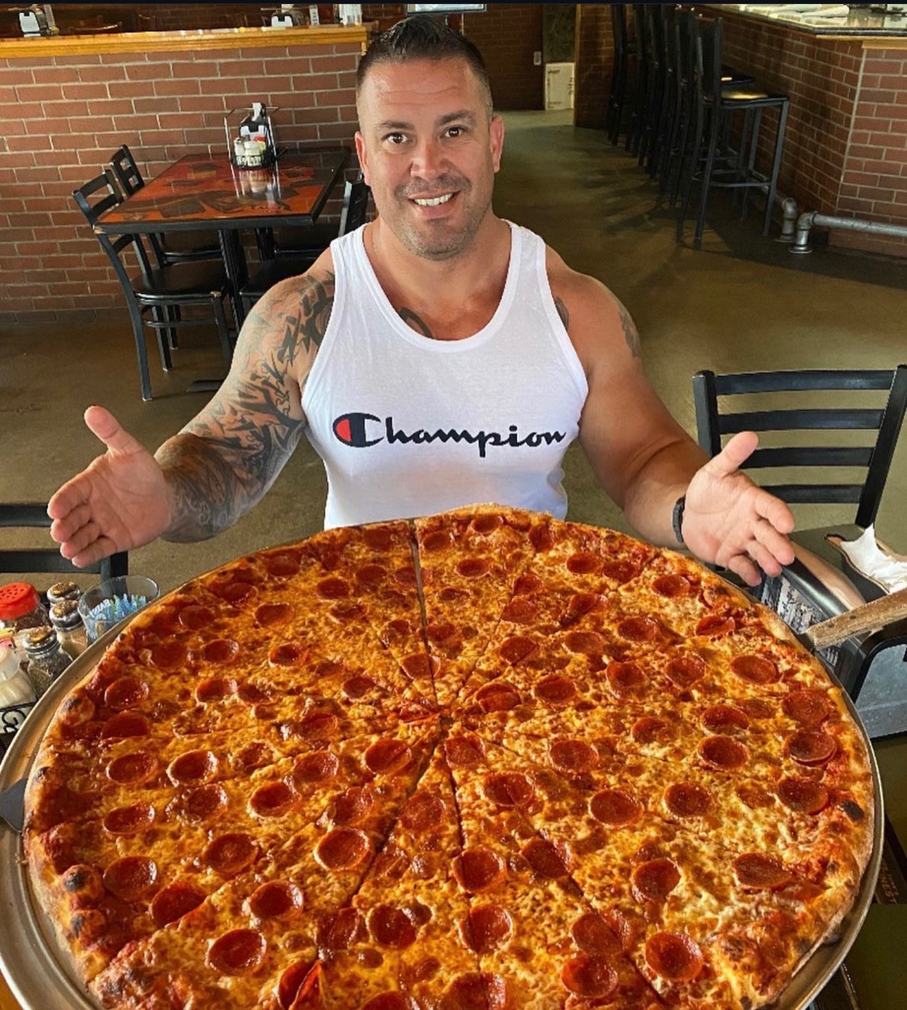Client out enjoying pizza